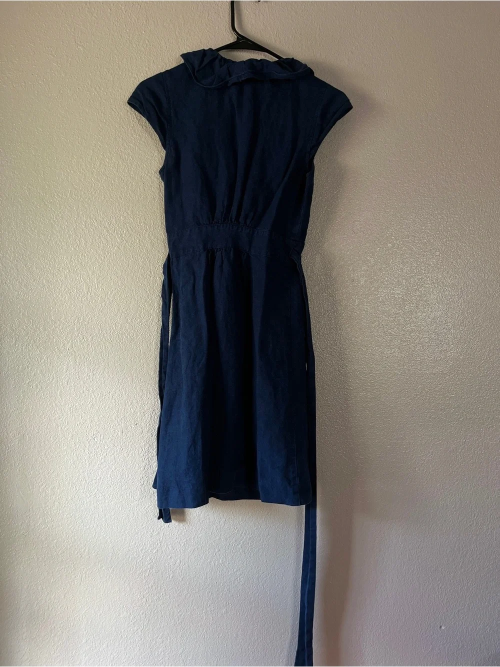 J. Crew 100% linen Navy Ruffle-Trim Wrap Dress